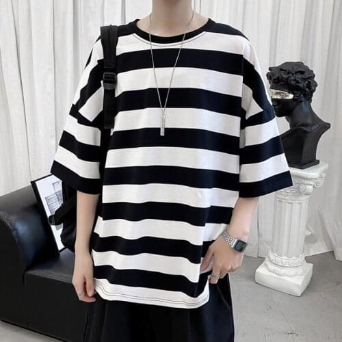 2021 Summer Street Style Striped Mens T-Shirt New Fashion Harajuku Cool All-Match High Quality Clothes Funny Loose Casual Tops