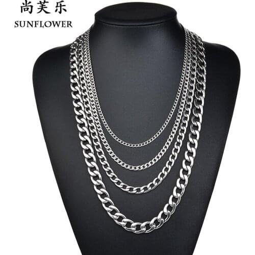 Hot Sell Silver Color Heavy Chunky Necklace For Men Stainless Titanium Steel Punk Hip hop Cuba Chains Choker Necklace Jewelry