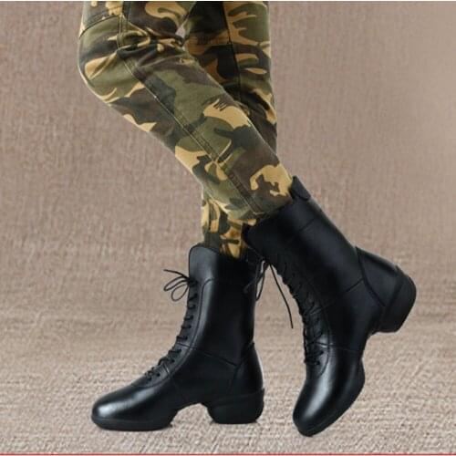 Sailor Dance Boots High-Quality Leather Womens Jazz Shoes Dancing Soft Ladies Modern Jazz Square Dance Shoe Heightened Black
