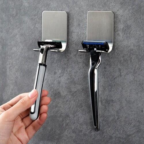 Wall Mounted Shaver Stand Rack Stainless Steel Razor Holder Home Bathroom Shelf Hook Waterproof Storage Rack Punch-free