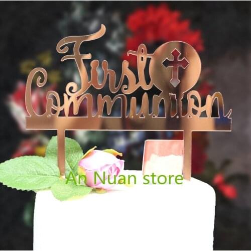 New Fashion thanks god Cake Topper Sparkle Glitter Gold "just communion" cake Topper For Valentines Day Party Cake Decor