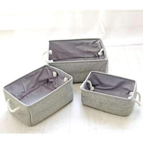 Plain Imitation Linen Hand Clothes Storage Basket Thick Cotton Rope Thickened Eva Lined Clothing Storage Box