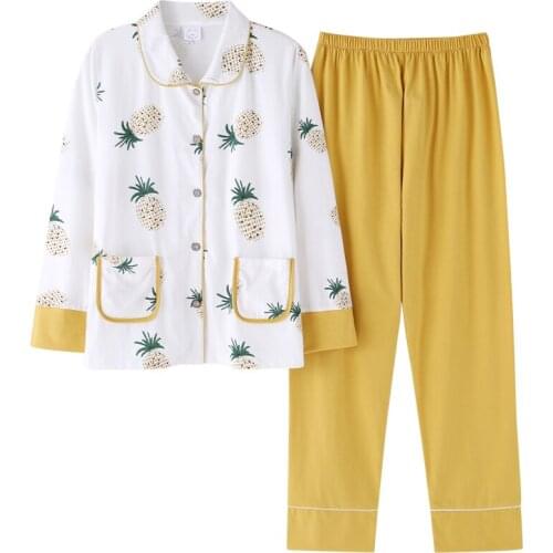 Autumn Pijama Mujer Cotton Women Pajama Set Long Sleeve Turn-down Collar Cardigan Women Sleepwear Plus Size Pyjama Femme Pajamas