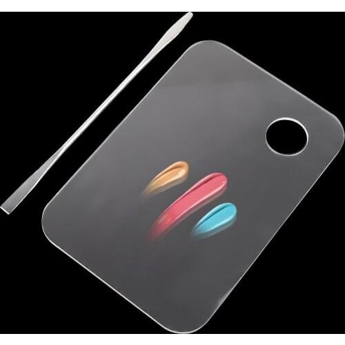 1 Set Clear Acrylic Makeup Palette Stainless Steel Spatula Rod Nail Art Nails Pad Polish Gel Eyeshadow Mixing Cosmetic Tool Kit