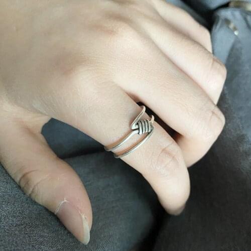 Retro 925 Silver Womens Jewelry Chain Knotted Winding Double Layer Ring Simple Couple Jewelry Opening Adjustable Ring