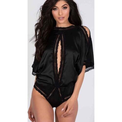 Merry See Special Design Satin Nightwear Body Black