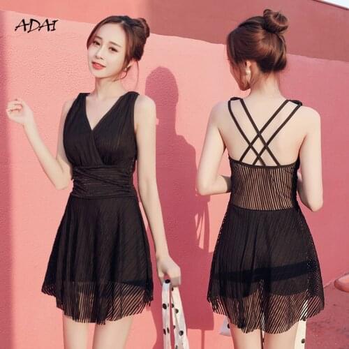 Sexy Womens Swimsuit One Piece with Skirt Black Swimwear Bikini 2021 Summer Cross Backless Monokini Swim Bathing Suit Beachwear