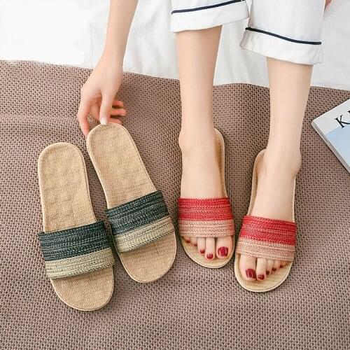 Men/Women Linen Slippers Couples House Massage Shoes Ladies Indoor Floor Non-Slip Slides Female Fashion Sandals Cute Flip Flops