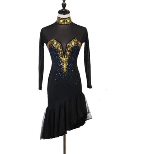 Competition Ladies Latin Dancing Dresses Black Long Sleeve Skirt Female Stage Professional Chacha Ballroom Garments