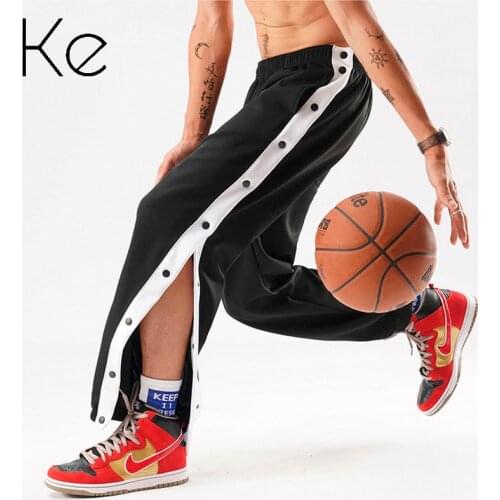 KE Sports-breasted pants, buttoned long pants, mens summer thin section loose feet training, second take off basketball pants