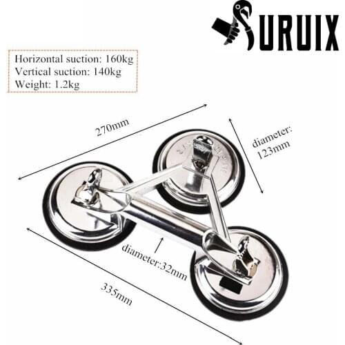 Heavy Duty Triple Locking Suction Cup Pad, Aluminum 3 Plates Hand Vacuum Lifter For Tiles&Glass&Granite, Level Action Type