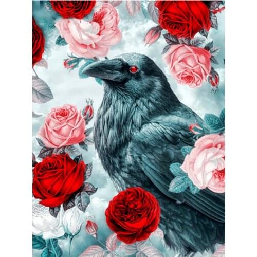 Crow Bird Rose Diamond Painting Animal Floral Round Full Drill Nouveaute DIY Mosaic Embroidery 5D Cross Stitch Home Decor Gifts