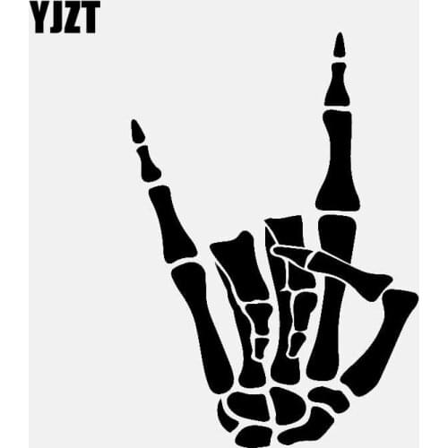 YJZT 10.8CM*15.5CM Cartoon Bone Finger Vinyl Decal Car Sticker Black/Silver C3-1937