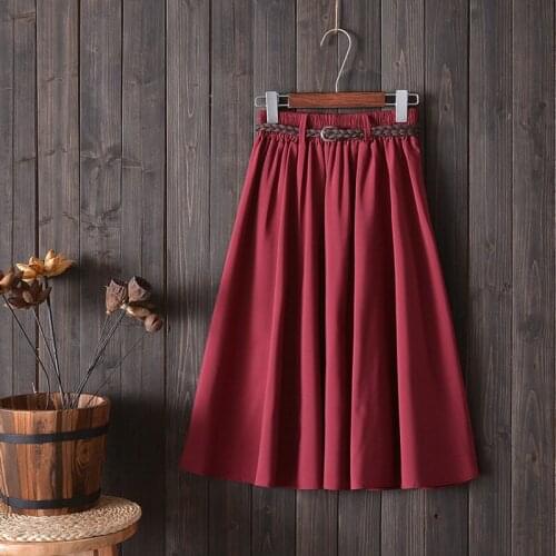 Midi Knee Length Summer Skirt Women With Belt 2021 Fashion Korean Ladies High Waist Pleated A-line School Skirt Female