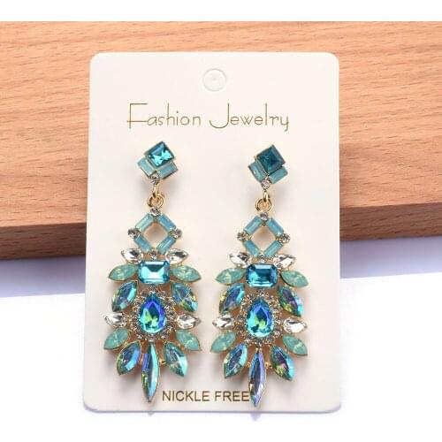 Luxury Glass Crystal Long Earrings For Women Wedding Party Bridal Ethnic Statement Large Earrings Jewelry Accessories Female