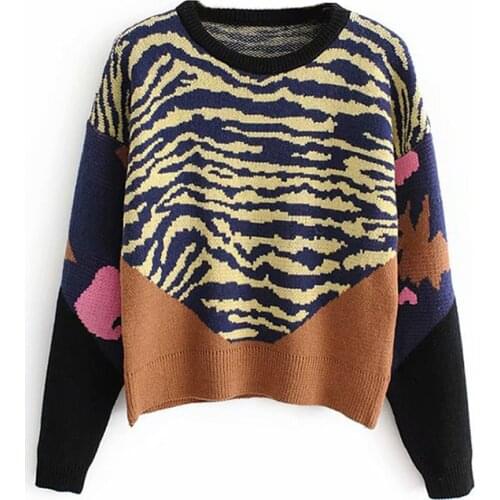 Women Knitted Pullover 2020 Casual Patchwork Sweater Spring O-neck Loose Knit Warm Jumper Female Long Sleeve Pullover