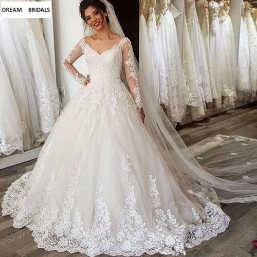 High Quality Vestido De Noiva 2019 Trouwjurk A-Line Long Sleeves Wedding Dresses Beading Lace Bridal Gowns With Long Veil