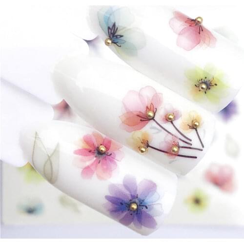 YZWLE 1 PC Transparent Color Flower Water Transfer Sticker Nail Art Decals DIY Fashion Wraps Tips Manicure Tools
