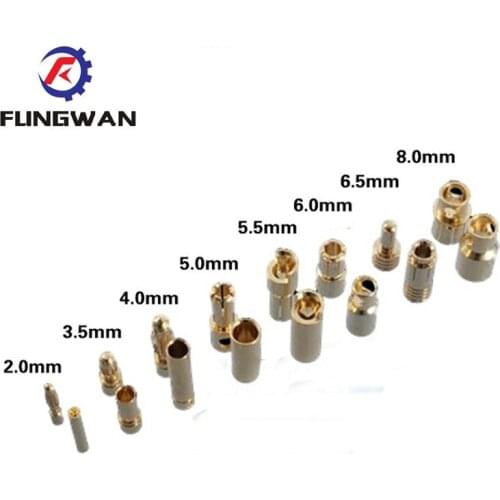 10 pairs 2 3 3.5 4 5.5 6 8MM Copper Banana Plug Connectors Male + Female for RC Motor ESC Battery Part