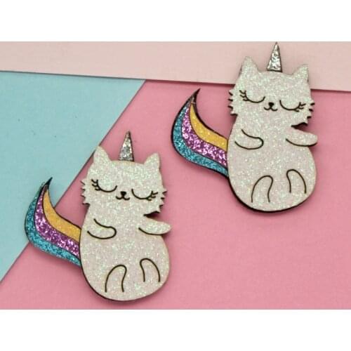 10pcs Padded Glitter Powders Kawaii Unicorn Colorful Tail Cat Patches for Crafts Clothes Decor Applique DIY Headwear Hair Clips