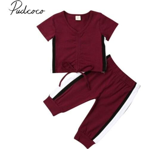 2019 Baby Summer Clothing Toddler Newborn Baby Girls Sportwear Clothes Crop Tops Shirts Striped Long Pants Leggings Outfit 0-5T