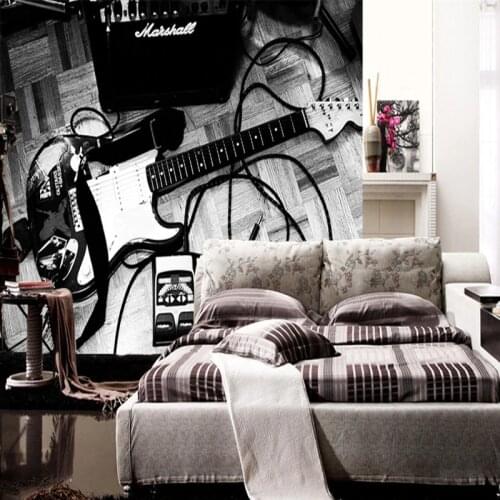 3D photo wallpaper 3D stereo custom wallpaper nostalgic personality Vintage guitar non-woven wallpaper mural