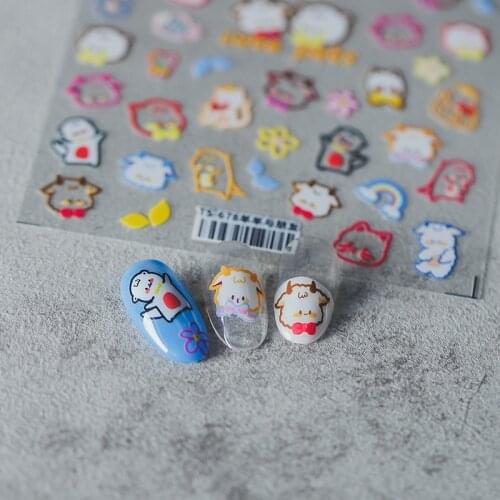 5D Nail Art Sticker Japanese Cute Cartoon Sheep Embossed Self-Adhesive Slider Applique DIY Nail Art Decoration Accessories