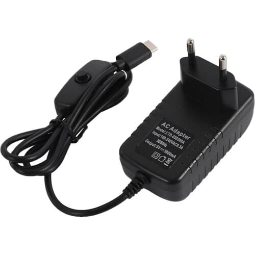 For Raspberry Pi 4B Power Supply 5V 3A Type-C Power Adapter with ON/OFF Switch USB-C Charger EU Plug