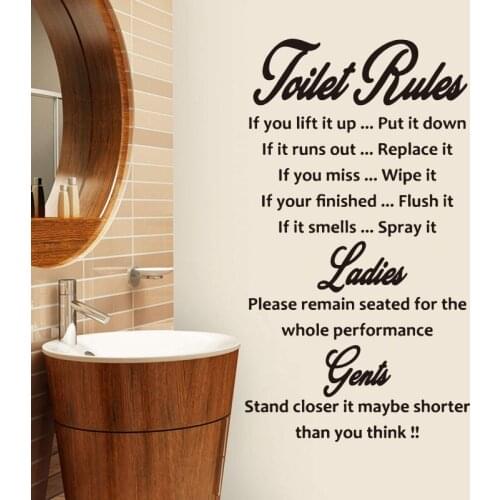 Large Toilet Rules Ladies Gents Wall Sticker Bathroom Toilet Rules Wipe Flush Spary Wall Decal Vinyl Home Decor