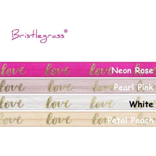 BRISTLEGRASS Combo 4 Yard 5/8" 15mm Love Foil Print Fold Over Elastics FOE Spandex Band Hair Tie Headband Tutu Dress Sewing Trim