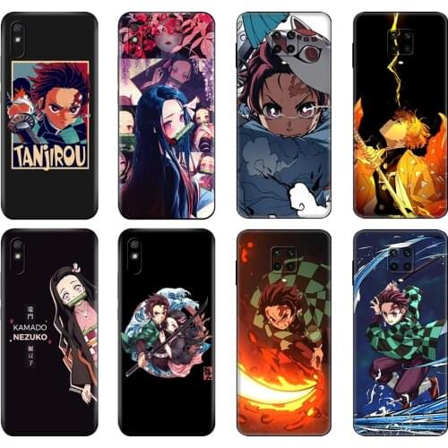Black tpu Case For Xiaomi Redmi 7A 8 8A 9 9A 9C Case Redmi Note 8T 8 Pro T Note 9 9S 9 Pro Anime Demon Slayer Kimetsu no Yaiba