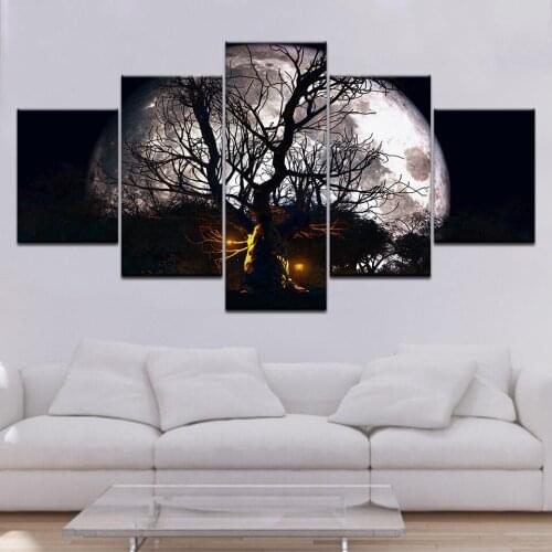 The tree and moon 5 piece Wallpapers modern Modular Poster art Canvas painting for Living Room Home Decor