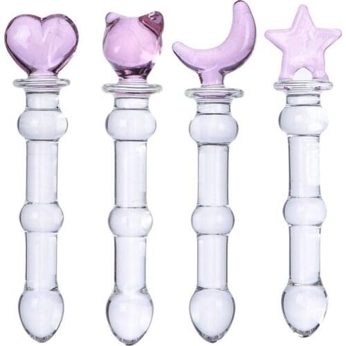 Crystal Glass Women Sex Toys Masturbating Anal Sex Climax Penis G Point Clitoris Female Cute Cartoon Pose Smooth Adult Products