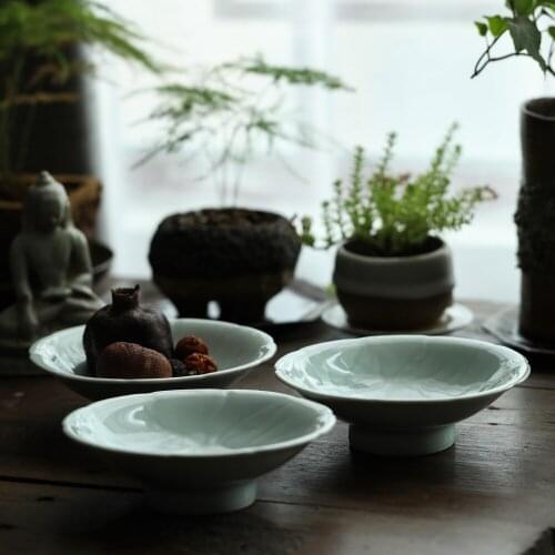 Hutian shadow blue glaze carving peony pot Chenggan tea tray snack fruit pot plate kungfu tea set ceramics
