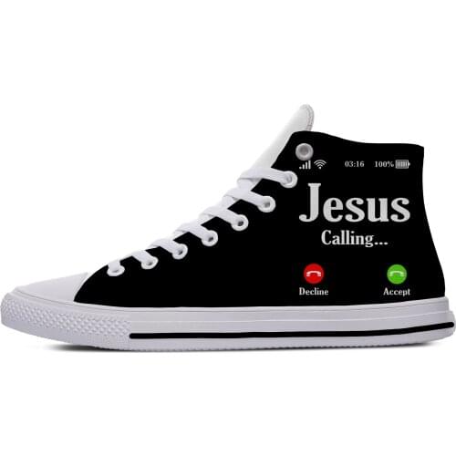 Jesus calling Hot Funny Fashion Vogue Novelty Casual Cloth Shoes High Top Lightweight Breathable 3D Printed Men women Sneakers