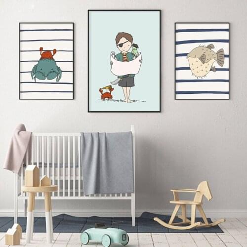 Kawaii Baby Boy Nursery Wall Art Canvas Painting Green Cartoon Advanture Posters and Prints Nordic Kids Bedroom Decor Pictures