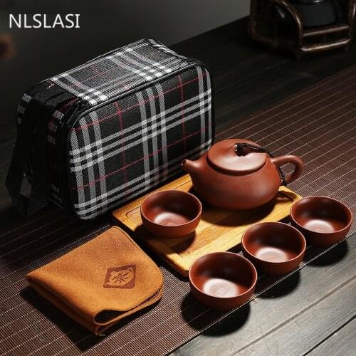 Chinese Tea Travel Tea Set Tea Set Purple sand Portable Teapot Porcelain Teaset Gaiwan Tea Cups of Tea Ceremony Tea Tool