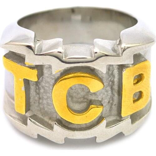 Megin D Stainless Steel Titanium TCB English Letter Hip Hop Rock Vintage Boho Rings for Men Women Couple Friends Gift Jewelry An