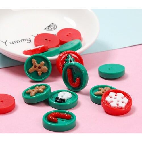 Red Green Round Christmas Style Buttons Resin Cabochons Embellishments Scrapbooking Sticker Ornament Accessories 10pcs 20mm