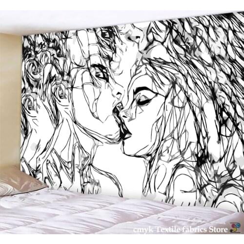 Creative Line Draw Tapestry Boho Decor Hippie Kiss Wall Hanging Psychedelic Wall Tapestry Abstract Carpet Wall Cloth Tapestries