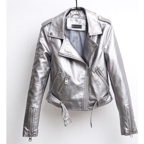 Jackets Ladies Pu Silver Black Pink Zippers Coats Motorcycle Outerwear New Fashion Women Autumn Winter Faux Soft Leather