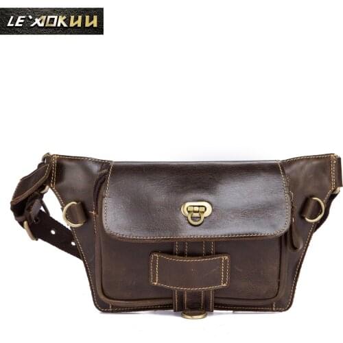 Fashion Original Leather Male Crossbody Sling Bag Design Casual Travel Phone Case Pouch Travel Fanny Waist Belt Bag Men 160