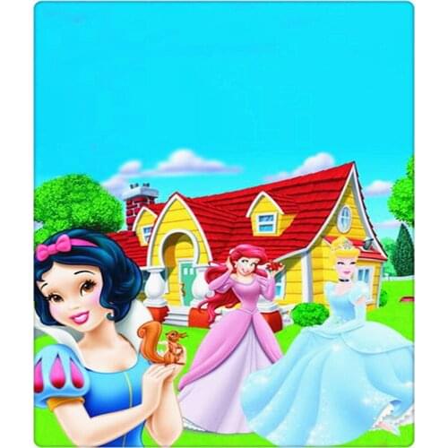 Blue Sky Red House Fairy Tale Princess Photography Background Backdrops Digital Printed for Girl Birthday Props Custom Name