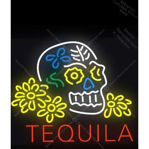 Neon Signs Gift TEQUILA Skull flowers Hom room Wall Advertising Sign Lighting Buffal Letrero neon Custom Business Signs Led Tube