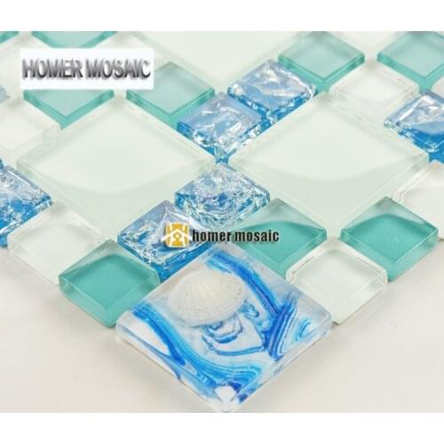 NEW! blue color crystal glass mixed sea shell mosaic HMGM2081 for kitchen backsplash tile bathroom shower hallway wall mosaic