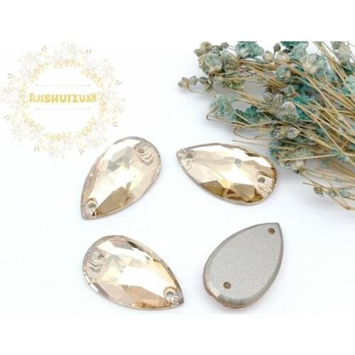 New product Golden phantom 001GS Water drop Crystal Glass Sew-on Rhinestones with two holes DIY wedding Dresses and Clothes