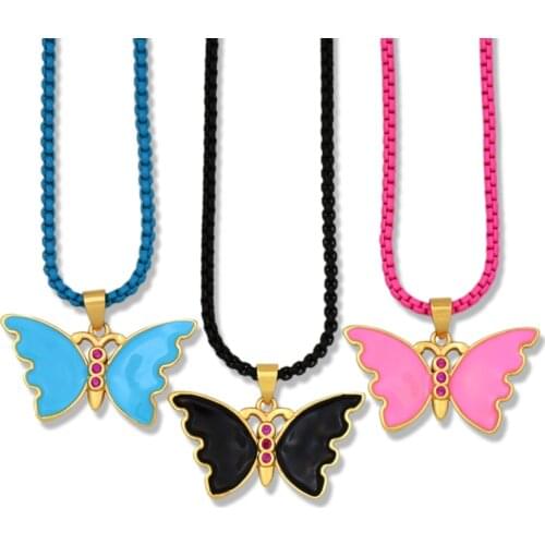 Solid Color Butterfly Necklace Women Jewelry Multicolor Enamel Cubic Zircon Stone Fashion Necklaces collar de mariposa