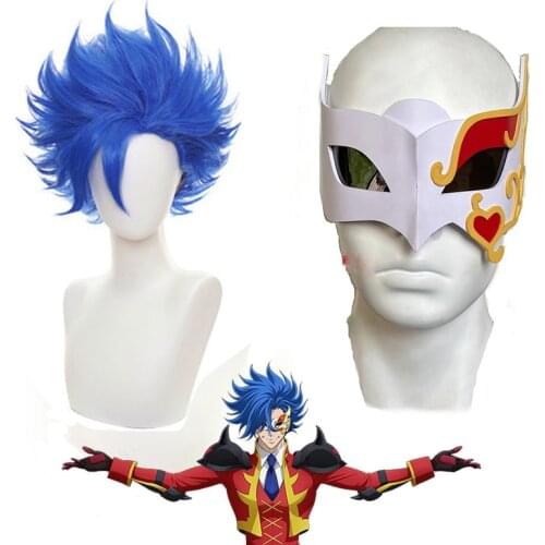 Anime SK8 The Infinity Adam Shindo Ainosuke Cosplay Wig Adams Blue Short Hair Blindfold Women Man Wig SK Eight Cos Wig + Wig Cap