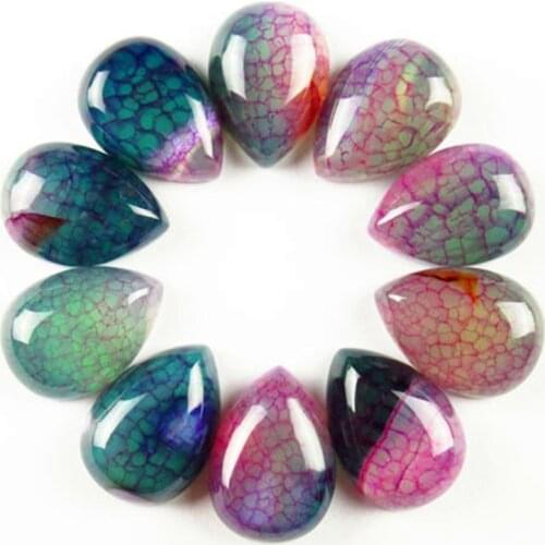 10Pcs/Lot Charms Dragon Veins Agate Stone Oval CAB CABOCHON Teardrop Bead 13*18*6mm For DIY Jewelry Clothes Accessories