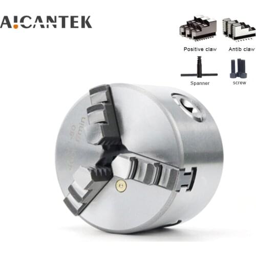 3/4/5 Inch Three Jaw Self-Centering Lathe Chuck K11-80/100/125 mm Hardened Steel Wrench for CNC Rounter Engraving Milling